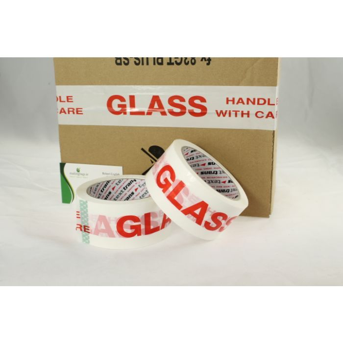 36 Rolls of Glass Handle with Care tape, quality packaging tape 48 mm white box sealing tape